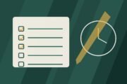 Editorial illustration of a checklist, pencil and clock.