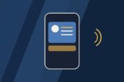 Editorial illustration of a smartphone displaying an abstract ID card.