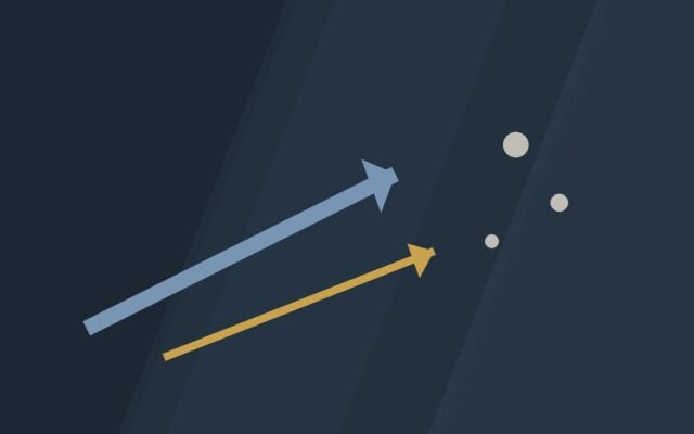 Editorial illustration of a large hand-drawn arrow guiding a smaller one.