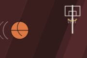 Editorial illustration of a basketball rising toward a hoop.
