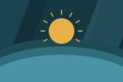 Editorial illustration of a sunrise over calm layered hills.