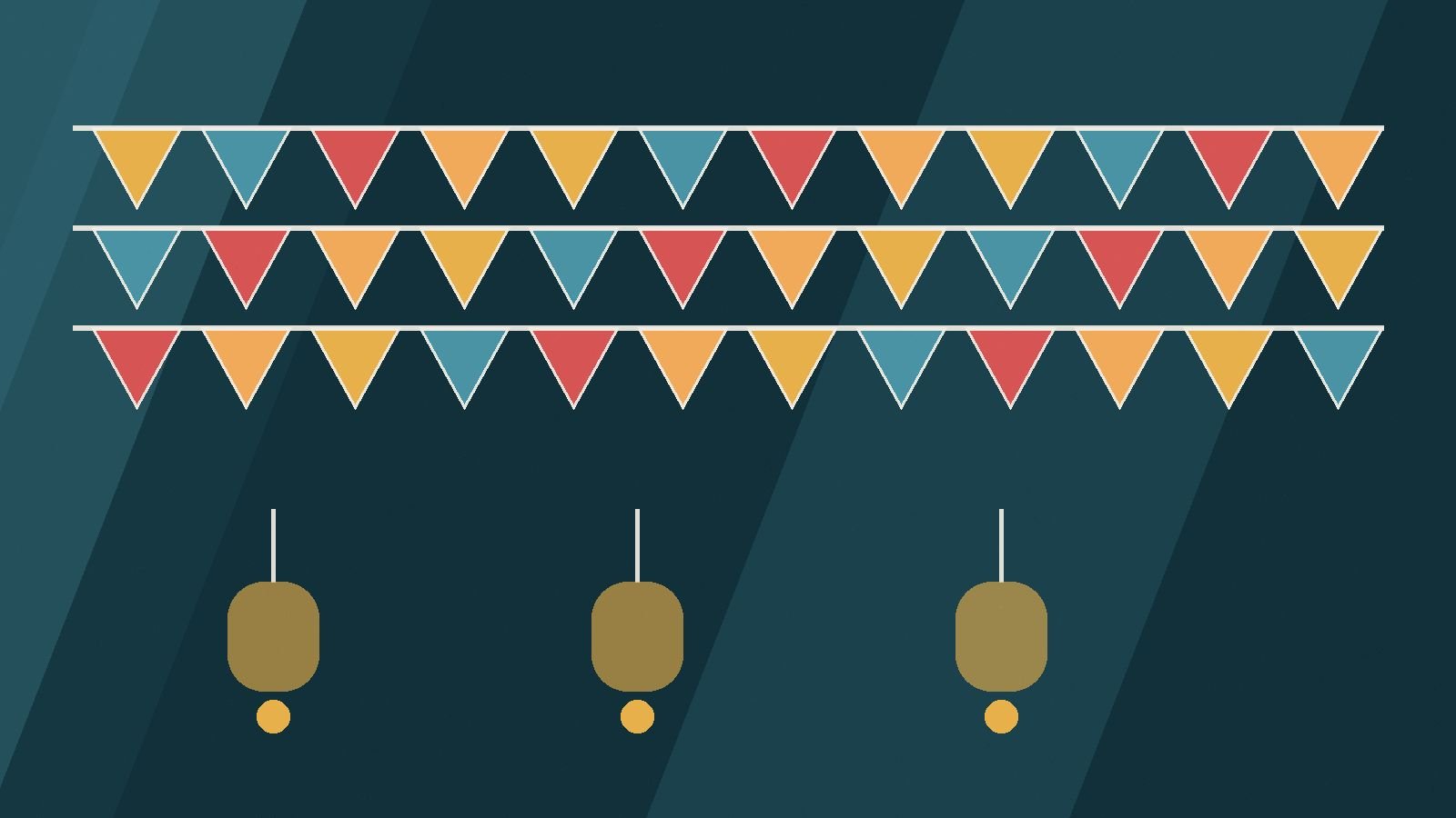 Editorial illustration of colourful bunting and lanterns.